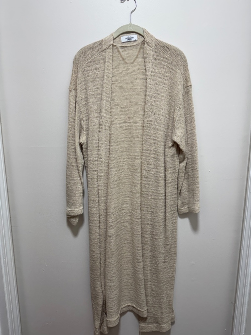 Carly Jean Los Angeles Long Open-Front Knit Cardigan - Beige